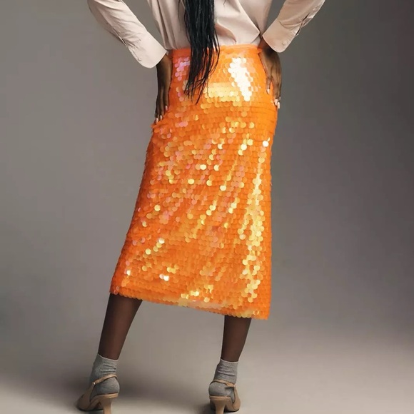 Anthropologie Neon Orange Sequin Skirt - Picture 4 of 6